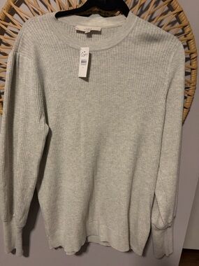 LOFT Soft Heathered Gray Ribbed Crewneck Sweater